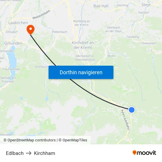 Edlbach to Kirchham map