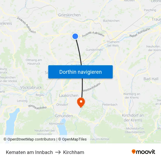 Kematen am Innbach to Kirchham map
