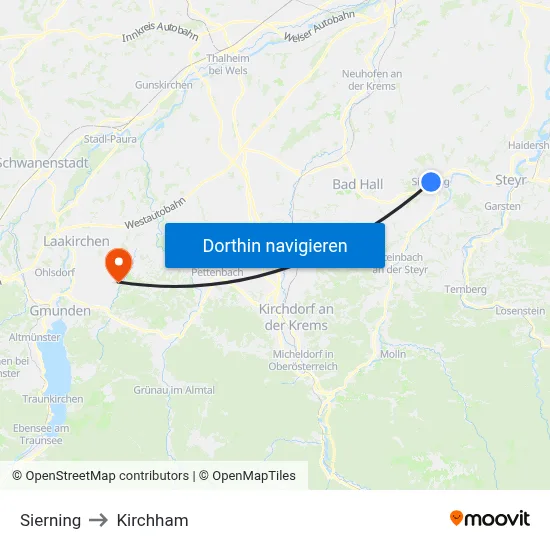 Sierning to Kirchham map
