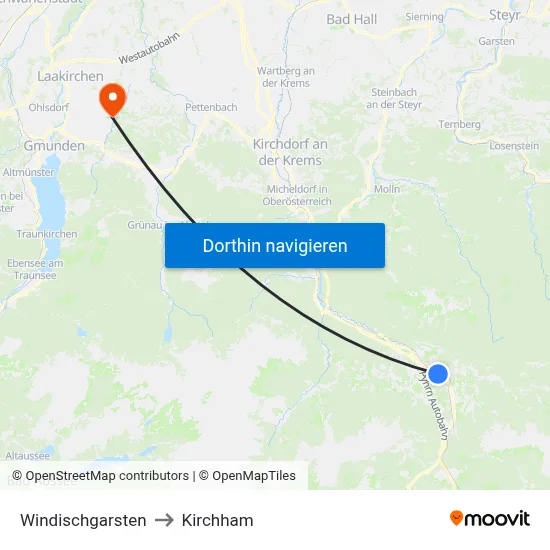 Windischgarsten to Kirchham map
