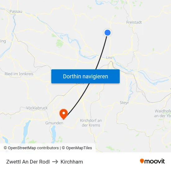 Zwettl An Der Rodl to Kirchham map