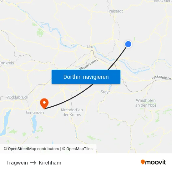 Tragwein to Kirchham map