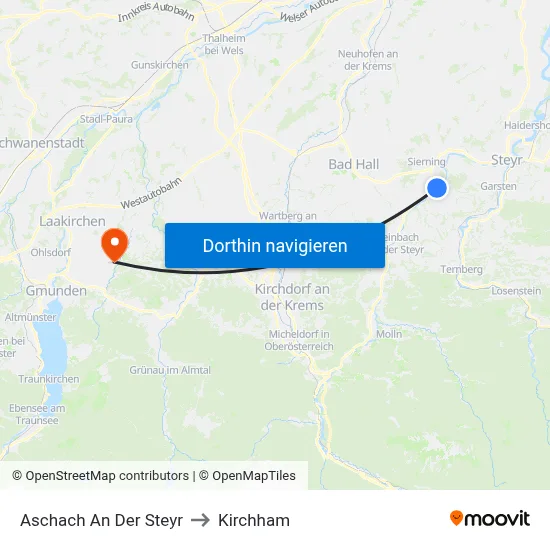 Aschach An Der Steyr to Kirchham map