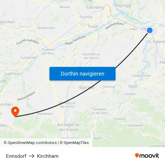 Ennsdorf to Kirchham map