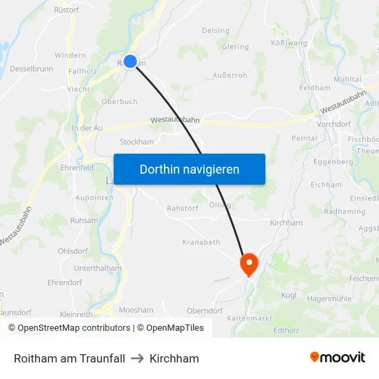 Roitham am Traunfall to Kirchham map