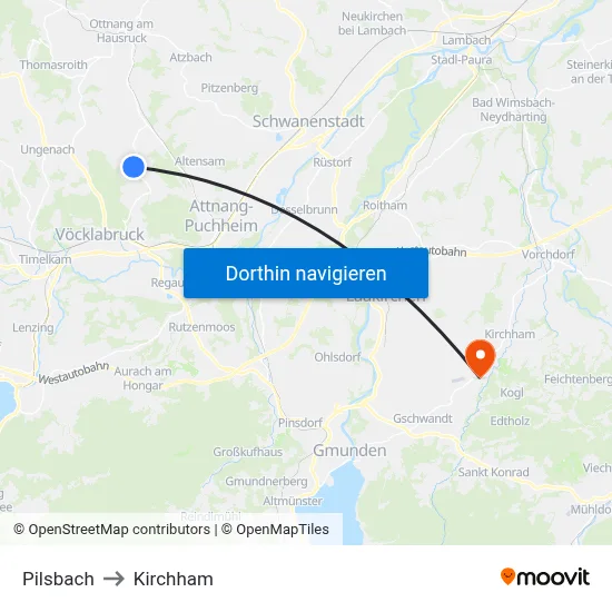 Pilsbach to Kirchham map