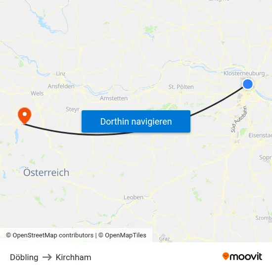 Döbling to Kirchham map