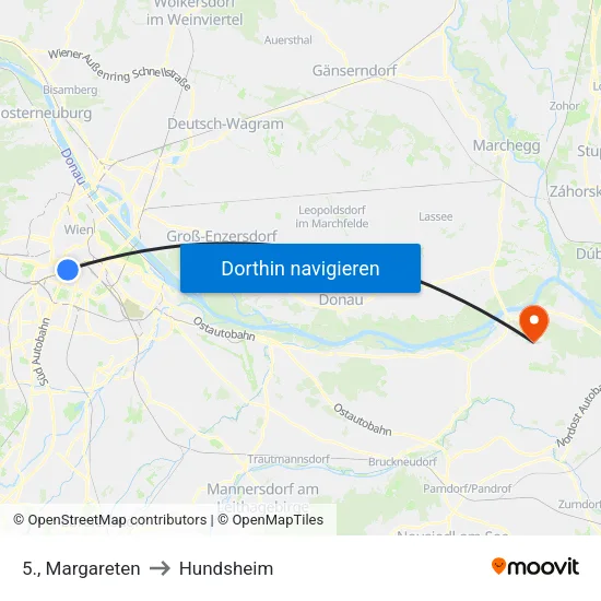 5., Margareten to Hundsheim map