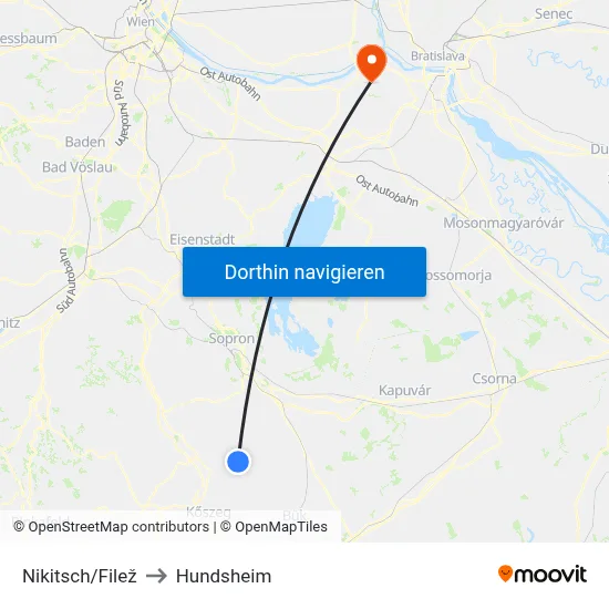 Nikitsch/Filež to Hundsheim map