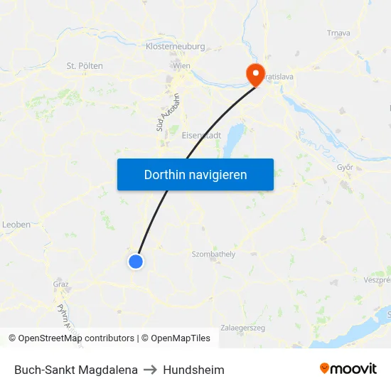 Buch-Sankt Magdalena to Hundsheim map