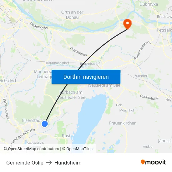 Gemeinde Oslip to Hundsheim map