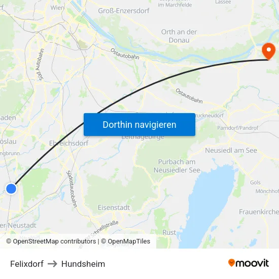 Felixdorf to Hundsheim map