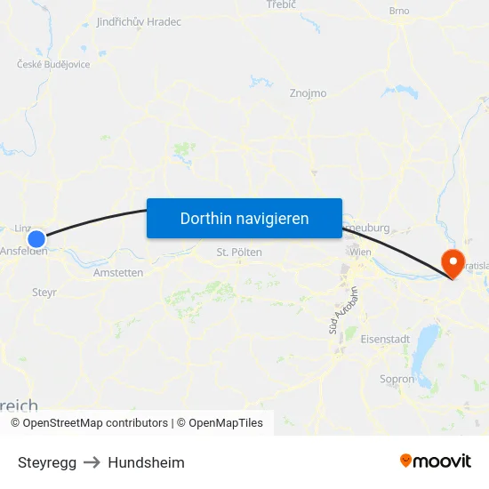 Steyregg to Hundsheim map