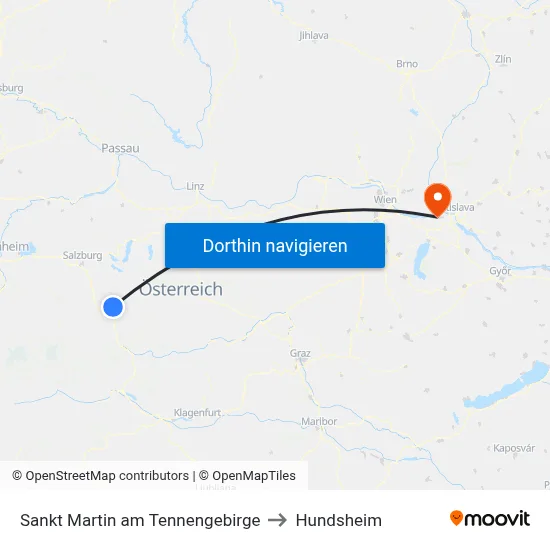 Sankt Martin am Tennengebirge to Hundsheim map