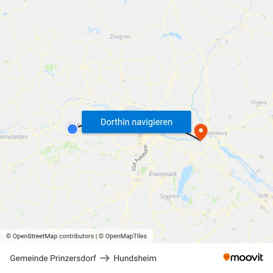Gemeinde Prinzersdorf to Hundsheim map