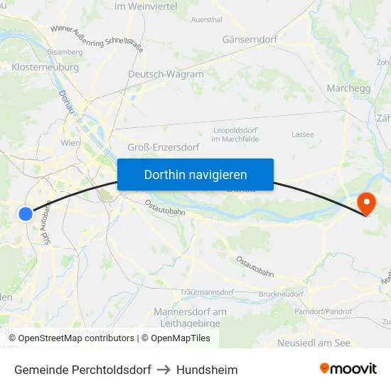 Gemeinde Perchtoldsdorf to Hundsheim map