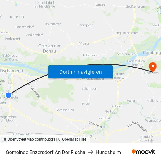 Gemeinde Enzersdorf An Der Fischa to Hundsheim map
