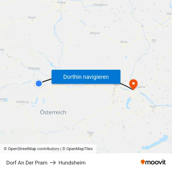 Dorf An Der Pram to Hundsheim map