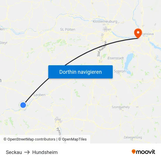 Seckau to Hundsheim map