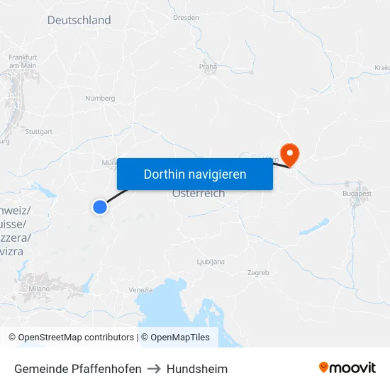 Gemeinde Pfaffenhofen to Hundsheim map