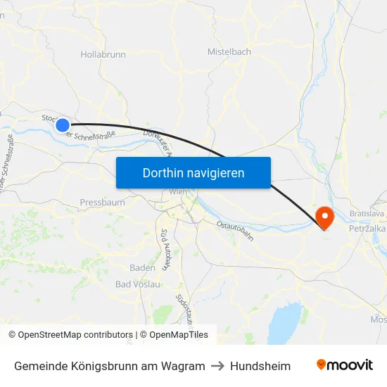 Gemeinde Königsbrunn am Wagram to Hundsheim map
