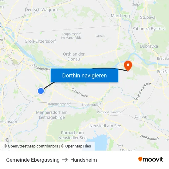 Gemeinde Ebergassing to Hundsheim map