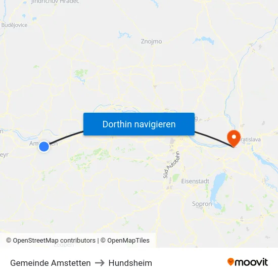 Gemeinde Amstetten to Hundsheim map