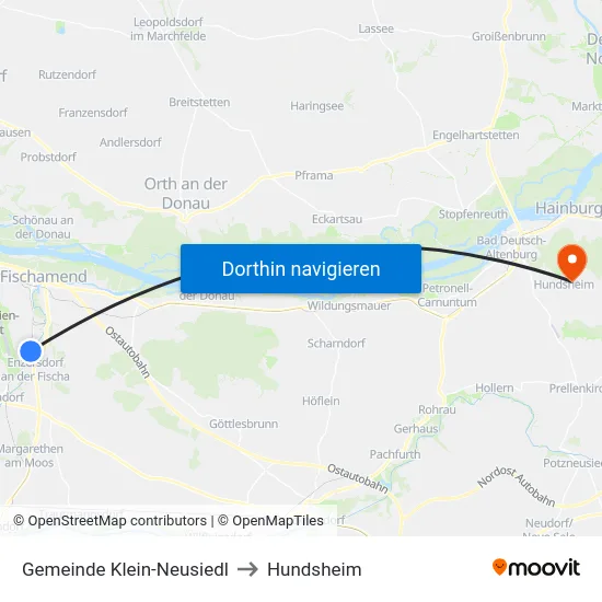 Gemeinde Klein-Neusiedl to Hundsheim map