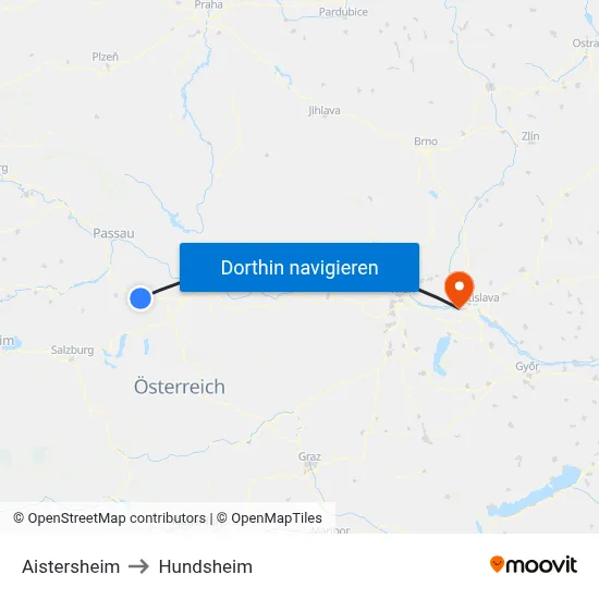 Aistersheim to Hundsheim map