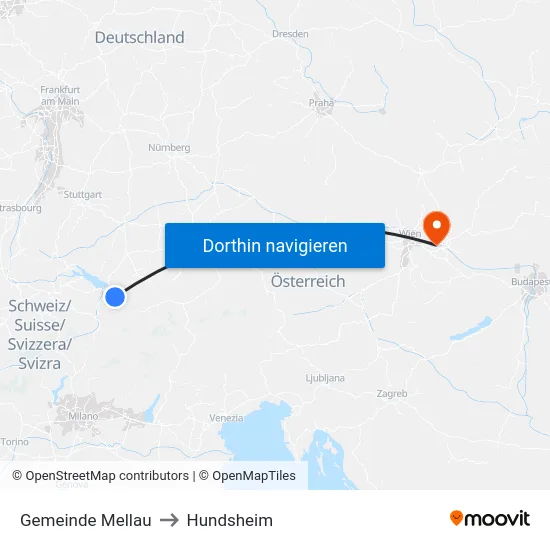 Gemeinde Mellau to Hundsheim map