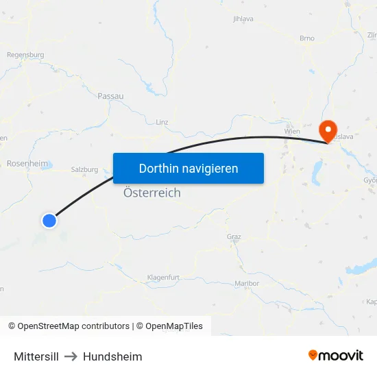Mittersill to Hundsheim map
