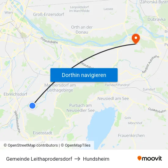 Gemeinde Leithaprodersdorf to Hundsheim map