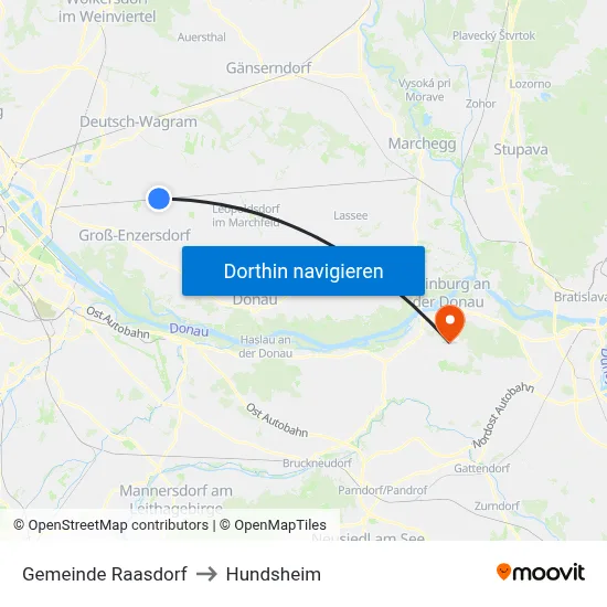 Gemeinde Raasdorf to Hundsheim map
