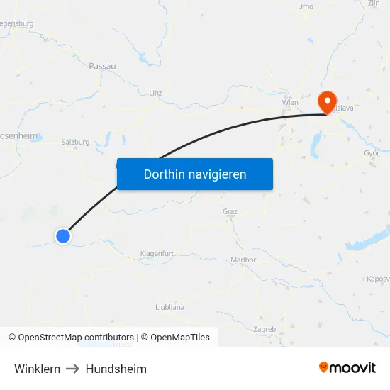 Winklern to Hundsheim map