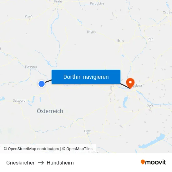 Grieskirchen to Hundsheim map