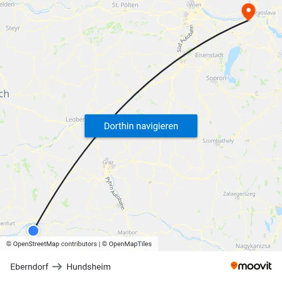 Eberndorf to Hundsheim map