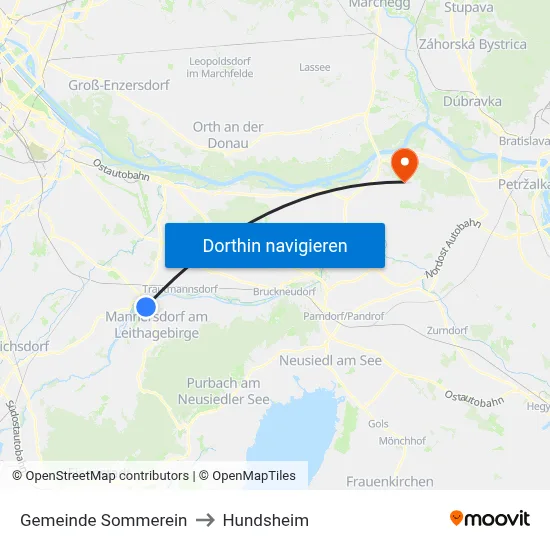 Gemeinde Sommerein to Hundsheim map