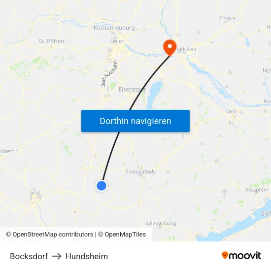 Bocksdorf to Hundsheim map