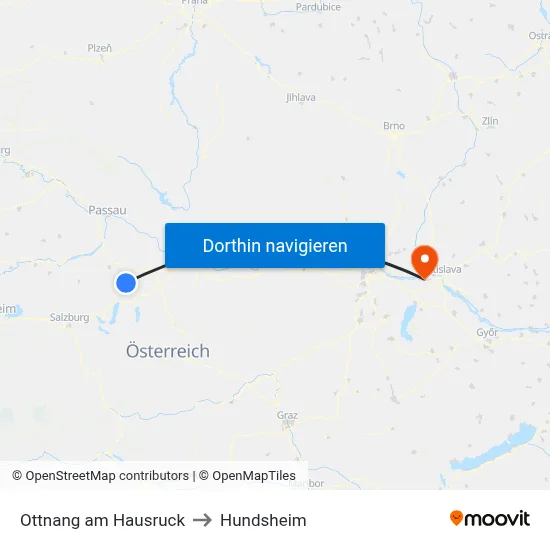 Ottnang am Hausruck to Hundsheim map