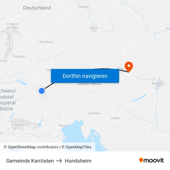 Gemeinde Karrösten to Hundsheim map
