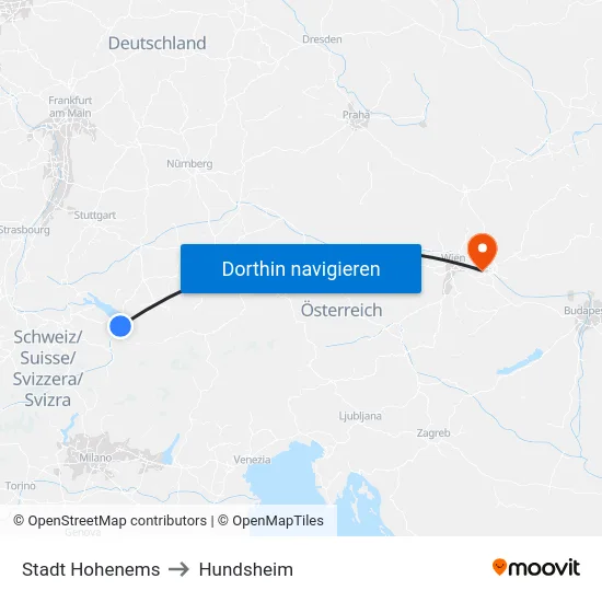 Stadt Hohenems to Hundsheim map