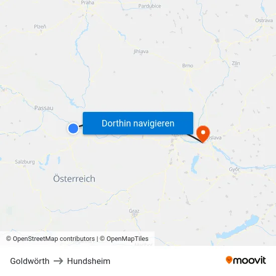 Goldwörth to Hundsheim map
