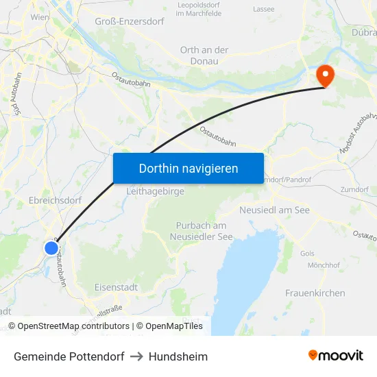 Gemeinde Pottendorf to Hundsheim map