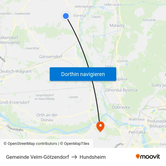 Gemeinde Velm-Götzendorf to Hundsheim map
