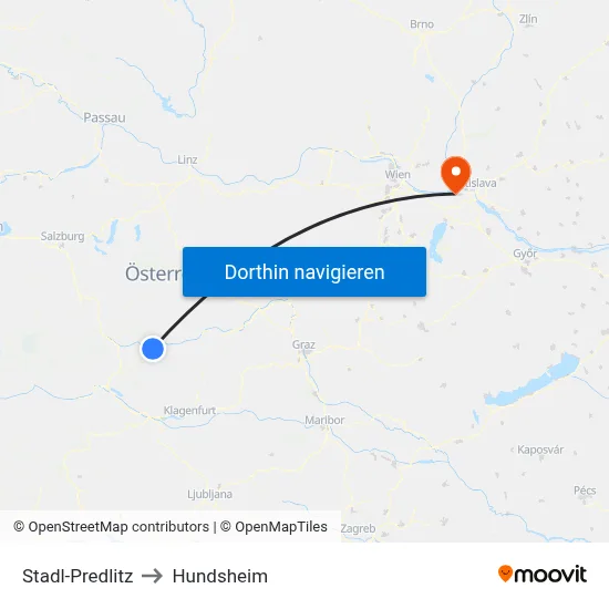 Stadl-Predlitz to Hundsheim map