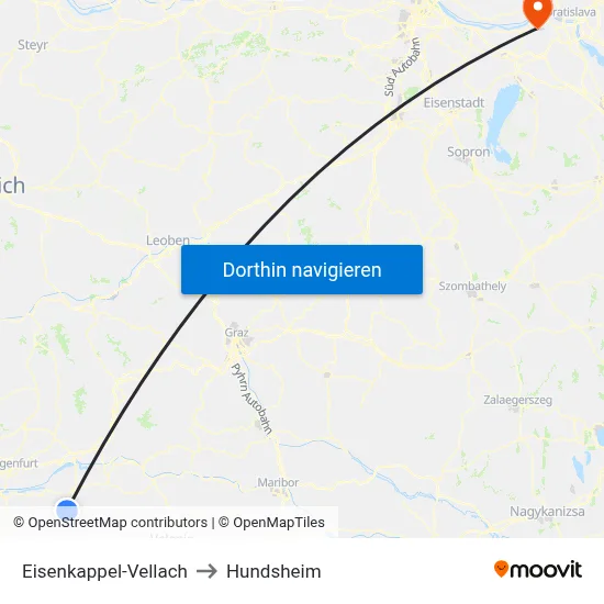 Eisenkappel-Vellach to Hundsheim map