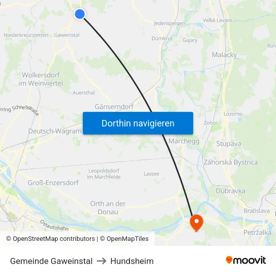 Gemeinde Gaweinstal to Hundsheim map