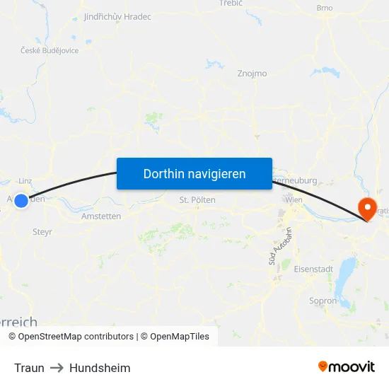 Traun to Hundsheim map