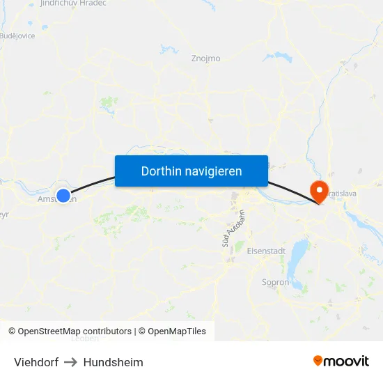 Viehdorf to Hundsheim map