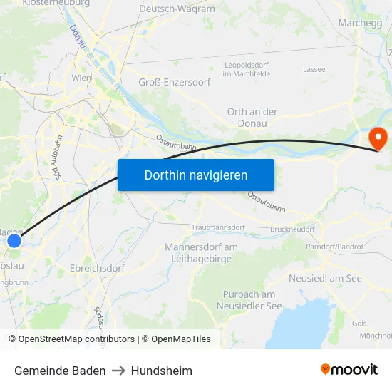 Gemeinde Baden to Hundsheim map
